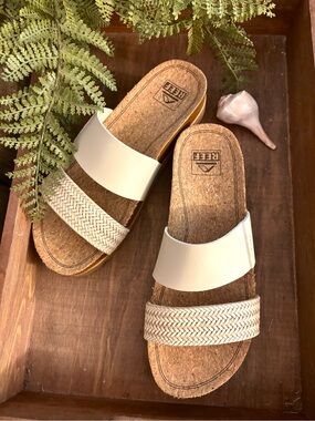 Reef Women's Cream Double-Strap Cork Slide Sandals